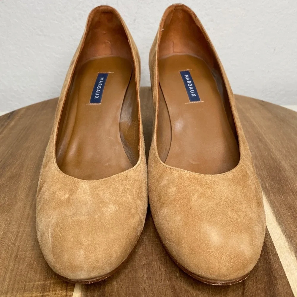 Margaux The Heel Tan Suede Block Heel Pumps Shoes Classic Quiet Luxury Size 11.5